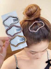 4个水晶水钻星云BB发夹，优雅时尚闪亮水晶发饰，女士适用[可能因工艺原因存在轻微划痕]，爪夹，按扣夹，发卡，头饰，发夹 - 彩色 - 查看 5