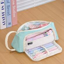 1 pieza Nuevo estuche de lápices/bolsa de almacenamiento diario de gran capacidad y multifuncional con diseño minimalista de triángulo a cuadros para estudiantes - Multicolor - Ver 5