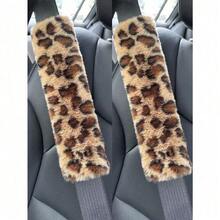 2pcs Automotive Interior Plush Seat Belt Shoulder Protection Cover Comfortable Anti Neck Anti Friction Shoulder Protection Leopard Pattern Decorative Automotive Shoulder Protection Cover - 黑色 - 查看 1
