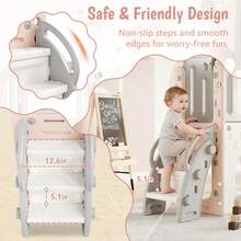 Resbaladilla Infantil 8 en 1 para Interior y Exterior, Juego de Parque para Niños con Escalador, Aro de Básquet, Túnel y Almacenamiento - Rosa - Ver 4