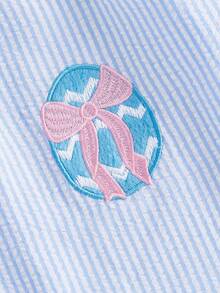 Infant Toddler Baby Girls Easter Dress Sleeveless Stripes Eggs Embroidery Letters A-Line Dress Princess Dress - 藍色 - 查看 10