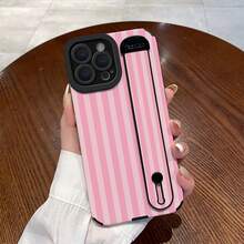 1个简约粉色条纹竖纹皮革质感防震保护手机壳，带腕带，适合作为节日礼物，兼容 Xs/Xs Max/Xr/11/12/13/14/14 Plus/15/15 Plus/16/16 Plus/17/17 Pro Max - 多色 - 查看 2