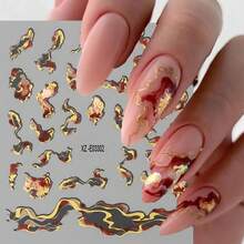 6pcs/3pcs 3D Marble Nail Art Decals Set With Golden Foil Ribbons, Blue And Purple Gradient Marble Effect, Matte Background 3D Self-Adhesive Nail Embellishments, Acrylic Nail Decals For Women's Manicure Supplies - Patterned Stripes, Glitter Finish, Cartoon Theme, Rectangle Shape, Single Use, Unscented - Multicolor - View 5