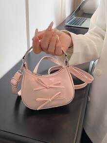 Mini Handbag New Korean Style Bow Girl's Handheld Bag, Fashion Sweet Elegant Shoulder Crossbody Bag - Pink - View 8