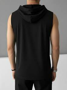GRDR Men's Solid Color Drawstring Hooded Casual Versatile Vest - Black - View 10