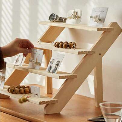 1 Pc Multi-Layer Jewelry Display Rack, Wooden Ladder Type Storage Rack, Antique Multi-Function Storage Rack, Desktop Jewelry Storage Box, Lipstick Perfume Rack, Dresser Skin Care Products And Cosmetics Storage Rack, Jewelry Display Rack, Suitable For Display And Storage Of Jewelry, Jewelry, Desserts, Hand-Made, Perfume, Meat Potted Plants, Etc.
