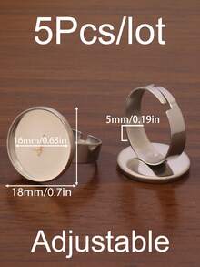5件套18k PVD镀金不锈钢可调节戒指托，适用于直径8/10/12/14/16/18/20/25mm的玻璃凸面宝石，浮雕宝石托架，戒指底座，DIY珠宝制作用品 - DIY戒指 - 查看 19