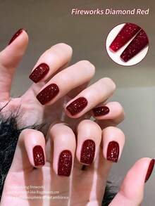 10毫升 冬春美甲 情人节红色碎钻凝胶指甲油 2026流行酒红色闪光迪斯科钻石美甲 流行新年美甲凝胶 美甲用品 - 彩色 - 查看 4