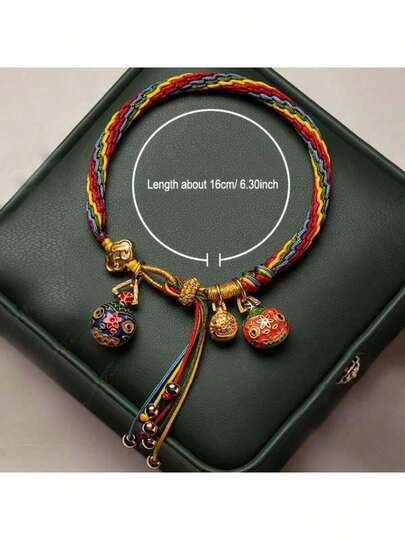 Pulsera tejida colorida con diseño de colgante lindo, pulsera de cuerda trenzada hecha a mano, adecuada para todas las estaciones, trae felicidad y buena suerte, gran regalo para la madre, amigos