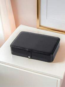 1个PU皮革首饰收纳盒，便携式旅行首饰整理盒，化妆包收纳盒，多层首饰展示盒，礼品盒，展示盒，PU皮革首饰盒，按扣式首饰收纳盒，首饰盒 - 彩色 - 查看 5