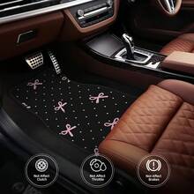 4 Pcs Set Pink Bow Front And Rear Car Mats, Suitable For All Seasons, Non-Slip, -Resistant, Easy To Clean, Car Interior Additions, Compatible With For All Vehicle Models, Valentine'S Day - 彩色 - 查看 2