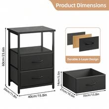 Tomnk 1 Or 2 Drawers End Table, Nightstand & Side Table With Fabric Drawers, End Table With PU Finish, Bedside Table, Living Room & Bedroom Furniture - 黑色 - 查看 2