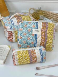 1 pièce Ensemble de sac cosmétique à imprimé floral marron, trousse de rangement pour maquillage avec fermeture éclair pour les soins de la peau, les cosmétiques, le baume à lèvres, l'écran solaire, la crème pour les mains, les écouteurs, les pièces et autres petits articles. Sac à maquillage mignon, essentiel pour les déplacements quotidiens, les voyages, le dortoir. Convient comme cadeau pour les amis, l'anniversaire, les demoiselles d'honneur, la fête des mères, la fête des enseignants. - Tabac - Voir 7