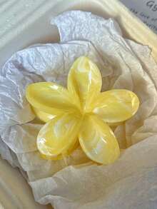 2pcs/1pc Women Beige Stripe Barrette & Yellow Daisy Flower Barrette Combo, Fashion Hair Claw Hair Accessories, Elegant & Versatile Women Claw Clip Elegant Hair Clips - Multicolor - View 5