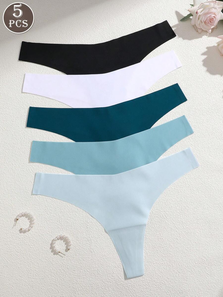5 件/套女士舒适无缝丁字裤，低腰，性感 - 彩色 - 查看 1
