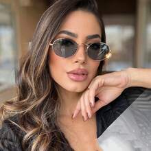 1 Pair Retro Oval Metal Frame Fashion Glasses, Versatile & Stylish For Women - Gold - View 3