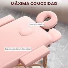 HOMCOM Camilla de Masaje Plegable 210x81 cm Camilla Estética Profesional con Reposacabezas Extraíble 2 Zonas Asa y Marco de Madera con Altura Regulable y Bolsa de Transporte - Rosa - Ver 4