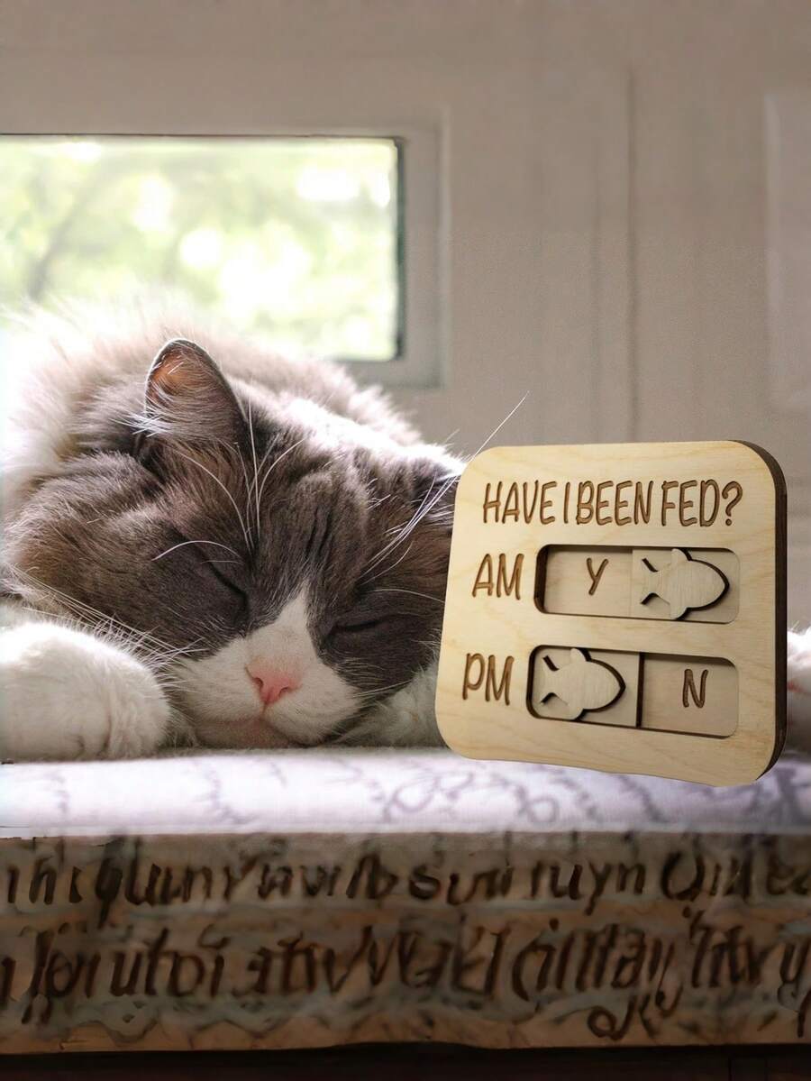 1个木质猫狗喂食提醒宠物挂牌,创意宠物喂食提醒挂件,喂食提醒,“喂过了吗?”,上午/下午磁性喂食追踪器,冰箱木质提醒滑块 - 原木色 - 查看 1