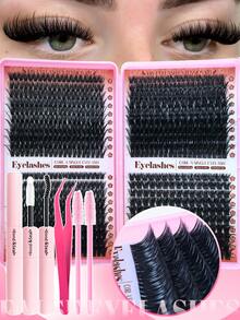 402/750/800/60pcs Eyelash Extension Kit, D Curl 100D+Bottom, DIY Eyelash Extension Faux Mink Lashes - Premium D Curl Natural Curly Individual Eyelash Set DIY Eyelash Extension - Reusable, Lightweight And Easy To Use, Lash Clusters, Single Lashes, False Lashes - Multicolor - View 10