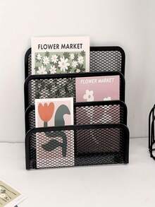 Multi-Function Metal Wire Mesh Desk Organizer Rack With Bookshelf, File Holder, Letter/Card Slots - Space-Saving Freestanding Storage Shelf, Suitable For Home Office, Compact Vertical Design, Fits Home & Office Decor - Multicolor - View 5