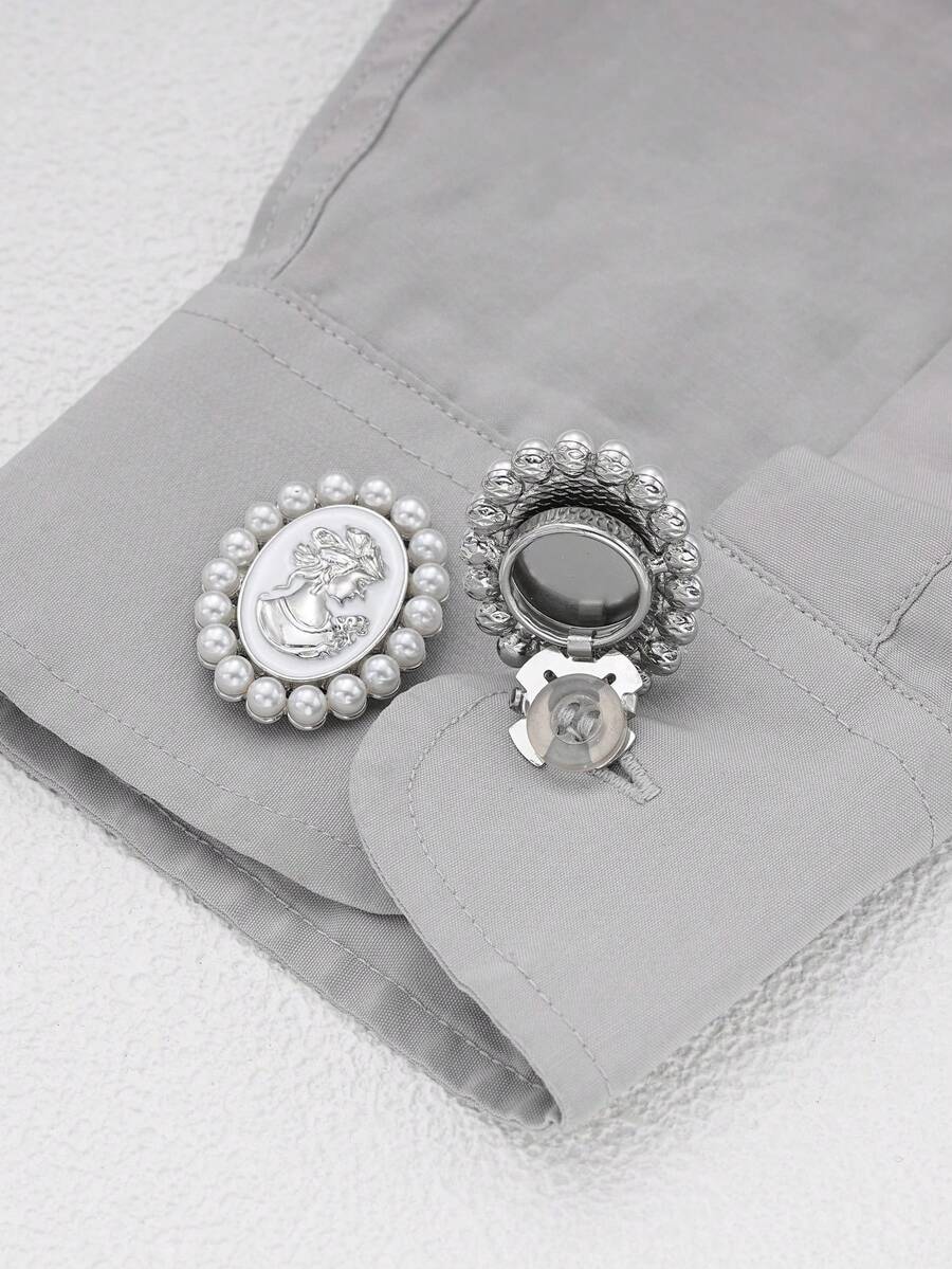 1/2/4pcs 31mm Vintage Embossed Pearl Buttons, Elegant Metal Fashion Buttons For Women's Clothing, Crystal Button Covers, Detachable Button Clips, Crystal Decor Buttons Suitable For Dresses, Suits, Shirts Etc., With Pliers, Gunmetal