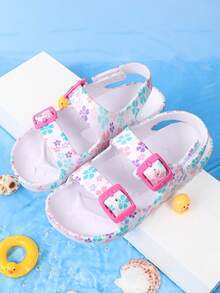 儿童沙滩拖鞋，夏季套脚凉鞋，女童露趾凉鞋，透气水鞋，印花，魔术贴，户外鞋 - 白色 - 查看 12