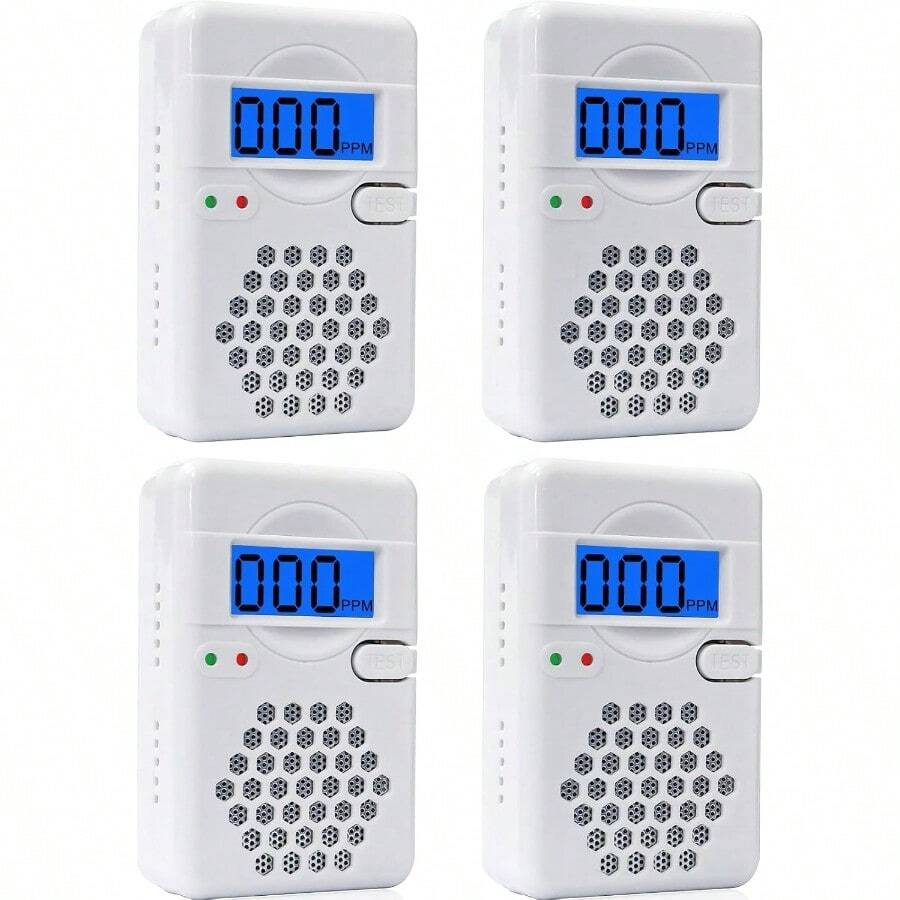 Paquete de 4 detectores de monoxido de carbono detector de alarma CO con visualizacion digital LED para hogar viajes pilas no incluidas - como en la foto - Ver 1