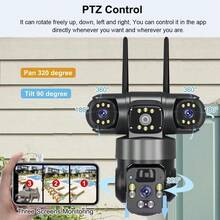 Triple V380 Lens Camera Security Solar With 4G Sim Card 12MP Indoor And Outdoor Smart Wireless WiFi CCTV View Motion Video Surveillance Monitor 4G Cam Add 32Gcard - 黑色 - 查看 3