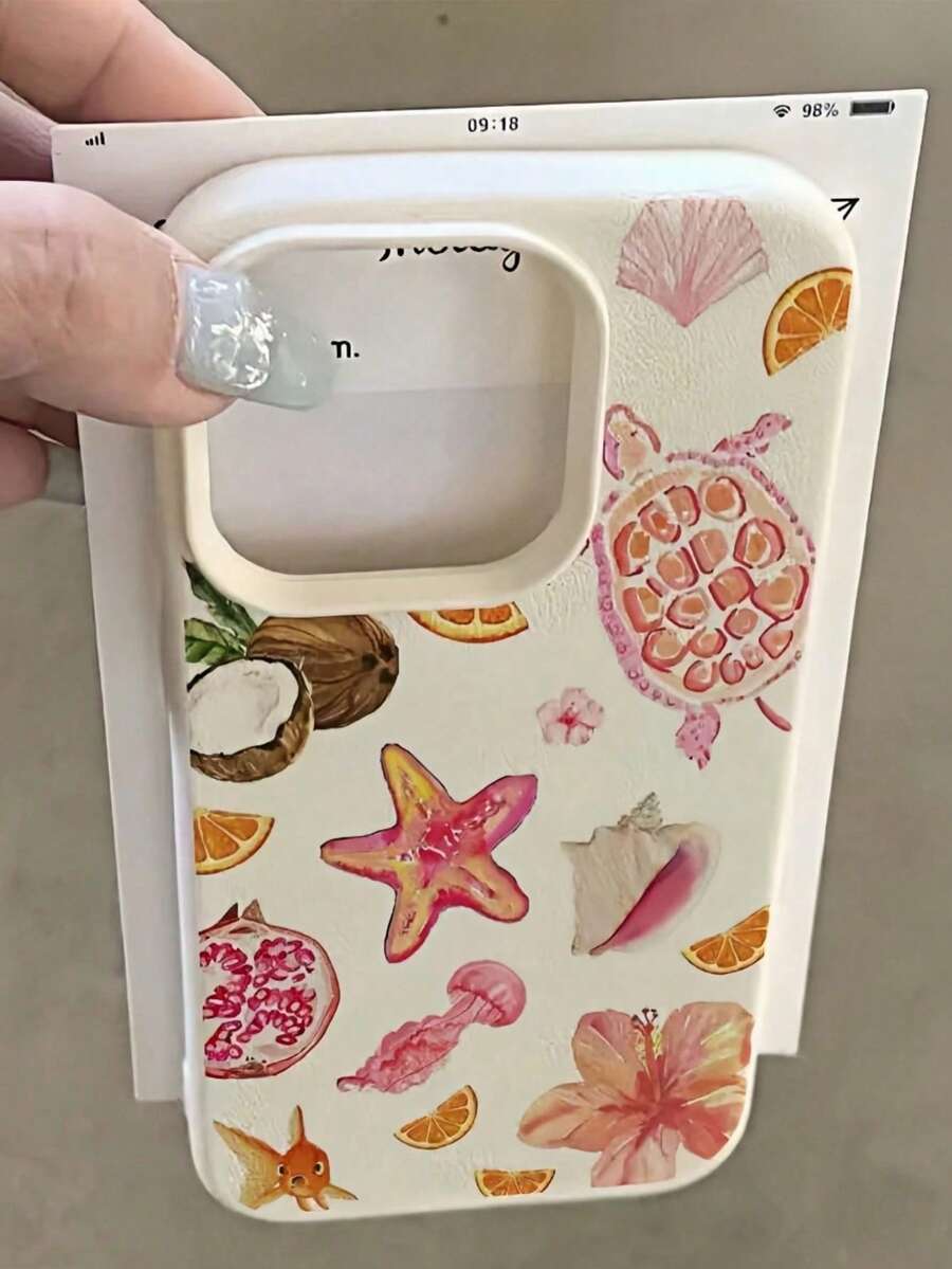 1 chiếc ốp lưng điện thoại TPU chống sốc họa tiết rùa biển và cây dừa, tương thích với Apple 16 15 14 13 12 11 Pro Max, quà tặng unisex