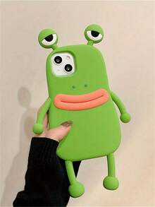 TLYJ Cute Funny 3D Big Eyes Frog Silicone Case For IPhone 17 ProMax 17Pro 17 16 15 14 13 12 11 Pro Max Lovely Protective Shockproof Soft Cover - màu xanh lá - Xem 4