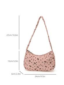 1 件纯色灯芯绒拉链时尚单肩包，情人节完美搭配秋季女装 - 粉色 - 查看 7