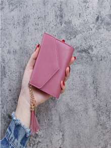 Cute Tassel Pendant Decor Wallet Faux Leather Multi-Functional Wallet Women Short Wallet Coin Purse Flap Card Case Envelope Bag For Women Wallet - 彩色 - 查看 14