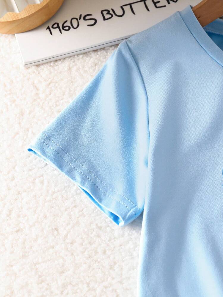 This Elegant And Sweet 2-Piece Summer Pajama Set Is Designed For Fashionable Girls, Including A Short Sleeve Top With Bow Print And Long Pants With Colorful Bow Pattern, Creating A Princess Style Look, Suitable For Spring/Summer Home Leisure, Vacation, Valentine's Day And Daily Wear. - Baby Blue - View 5