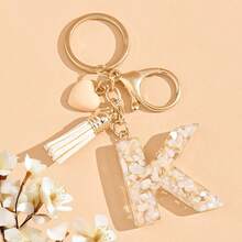 1 móc khóa chữ cái đầu màu be trung tính kèm tua rua hình trái tim dễ thương, phụ kiện túi xách, quà tặng tiệc tùng, thích hợp làm quà tặng cho bạn bè. - Màu be - Xem 12