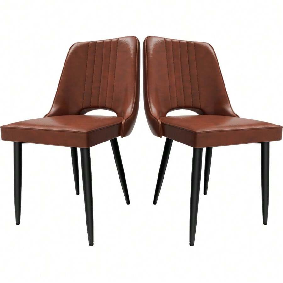 Dining Chairs With Cut-Out Backrest Modern Kitchen Chair Scandinavian Faux Leather Chair With High Back For Living Room Kitchen - As Pic - View 1