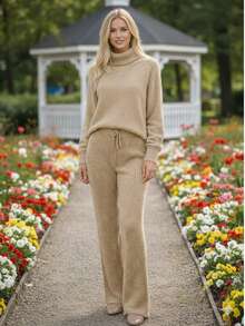 Cacharrel Mousse Knit Turtleneck Top And Trousers Set - Beis - Ver 1