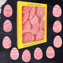 1 Set Easter Egg Cookie Mold, 3D Embossed Cookie Cutter Set, Reusable Gummy Stamp, Easter Baking Mold For Cookies And Gingerbread - Pink - View 11