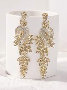 Rhinestone Decor Drop Earrings - Yellow Gold - View 4
