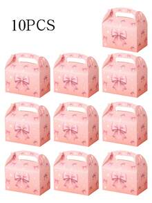 5/10/20pcs Children's Pink Bow Hand-Carried Boxes, Baby Birthday Party Candy & Cookie Packaging Boxes - Multicolor - View 10