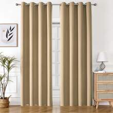 1pc Solid Color Polyester Curtain, Blackout Curtain To Darken Room During Power Outage, Heat Insulating Curtain For Kitchen, Dining Room, Living Room, Bedroom - Khaki - View 38
