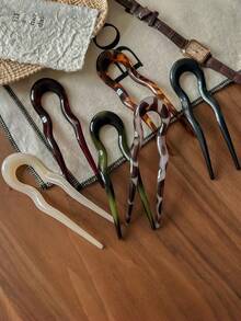 6/3/2/1pcs U-Shaped Hair Clips, Fashion Tortoiseshell Acetate Acrylic Hair Clips, Geometric Hair Accessories, French Twist Hair Forks For Women & Girls, U-Shaped Wavy Hair Clips Suitable For Spiral Buns, Tortoiseshell Pattern, Fashionable Flexible & Durable, Women Hair Accessories, Christmas Gift, Christmas Decoration, Women Gift