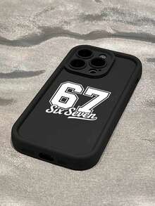 Fashionable, Popular, Personalized, Varsity Number 67 "Six Seven" Typography Pattern Design Theme Luxury Shockproof Aesthetic Cute Phone Case, Soft-Touch Ultimate Grip, Waterproof & Durable, Dirt-Resistant, Bumper Cover With Camera Protection, Compatible With IPhone - Black - View 6