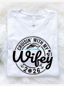 Wifey Cruise 2026 T-Shirt, Hubby Cruise 2026 Shirt, Newlyweds Cruising Vacation 2026 Outfit, Couple Cruise Trip Short Sleeve, Honeymoon Gift. CS-2860 - 白色妻子T卹 - 查看 2