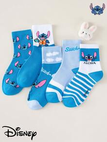 Disney 1/5 双装 女士春夏拼接趣味印花条纹袜口透气舒适可爱风船袜，休闲日常穿着/国际妇女节/圣帕特里克节卡通袜，柔软亲肤时尚女士袜 - 彩色 - 查看 13