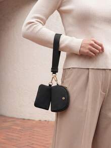 Dual Pouch Wristlet Wallet Fashion Keychain Wristlet Bag Cards For Women Men, Cash & Coins, Detachable Keychain & Card Holder, Stylish & Portable For Everyday & Sports Use Travel Wallet Coin Wallet Christmas Gifts, Holiday Gifts - 黑金色 - 查看 7