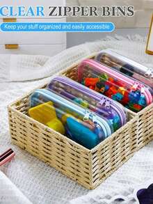 Bộ 4 túi đựng đồ chơi xếp hình bằng nhựa cứng trong suốt có khóa kéo, túi đựng đồ chơi xếp hình dùng khi đi du lịch, đựng đồ dùng vệ sinh cá nhân, mỹ phẩm, túi đựng đồ chơi di động, thích hợp cho hoạt động ngoài trời, du lịch, mang theo các khối xếp hình, tuyệt vời cho người yêu thích thể thao và du lịch, túi đựng đồ du lịch cỡ lớn. - Nhiều màu - Xem 5