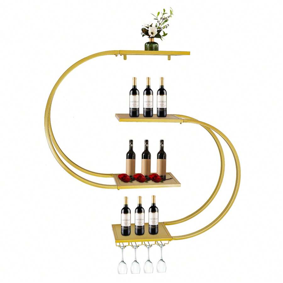 YUNRUX Wine Rack & Wine Glass Rack - Gold - View 1