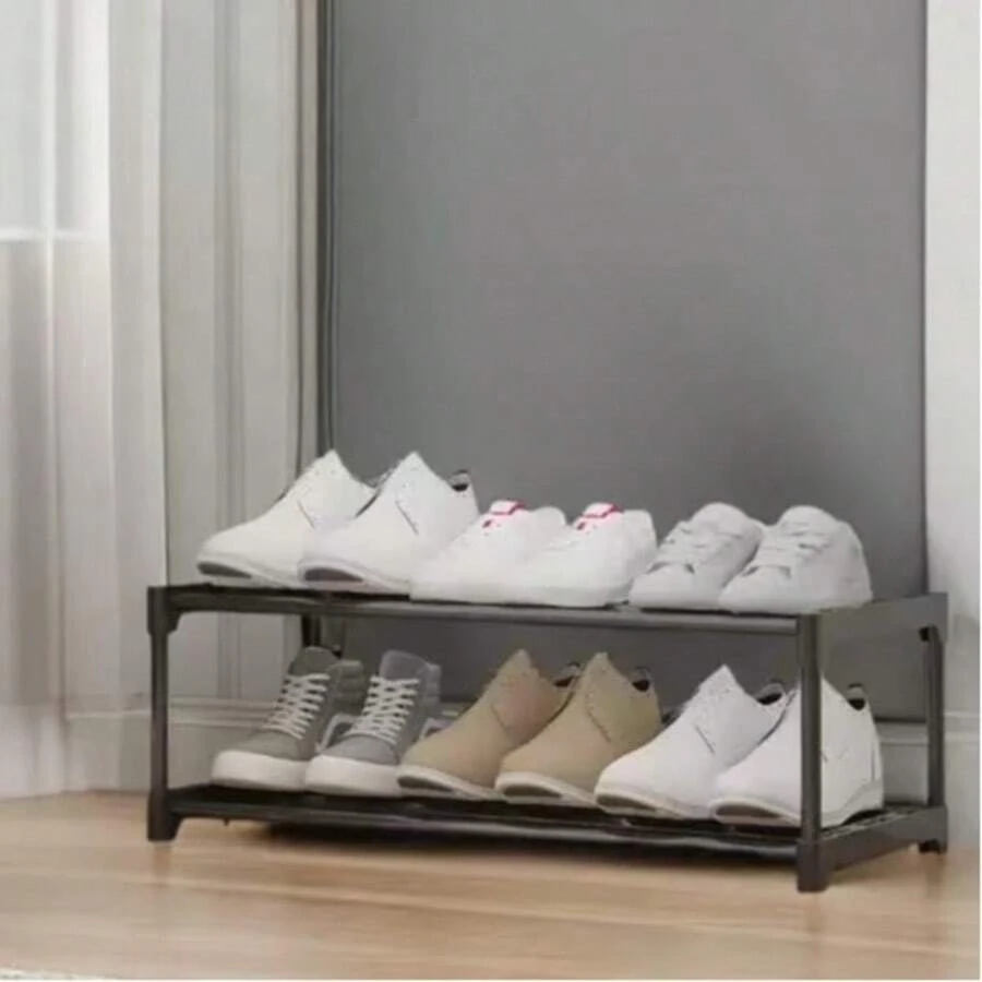 1pc Under Bed Shoe Rack, Double Layer Hallway Shoe Organizer, Bedroom Accessory, Space-Saving Shoe Rack, Metal Shoe Rack