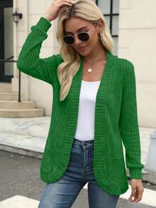 Fashionable Casual Ribbed Knit Cardigan Sweater - Green - View 5
