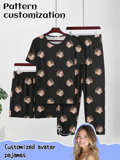 Conjunto de pijama personalizado de 3 piezas de manga corta para hombre, se puede imprimir cualquier patrón, pijamas personalizados con fotos, imágenes personalizadas divertidas, ropa de dormir cómoda. Adecuado para el Día de San Valentín, cumpleaños, regalos, personalizado, colorido, lindo, ingenioso, único, exclusivo, regalo ideal para novio, adecuado para novio, familia, amigos, mayores, de moda para otoño, fiesta de vacaciones